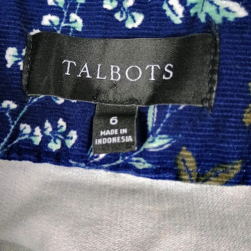 Talbots Womens Navy Corduroy Pencil Skirt Leaves Floral Pockets Side Zip Size 6 - Picture 8 of 13